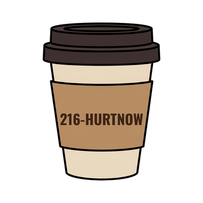 216-HURTNOW on a coffee cup