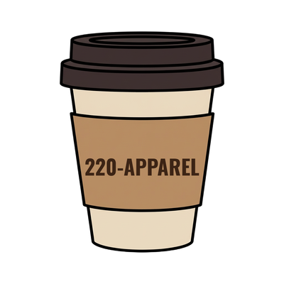 220-APPAREL on a coffee cup