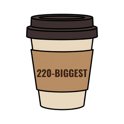 220-BIGGEST on a coffee cup