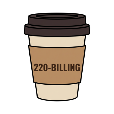 220-BILLING on a coffee cup