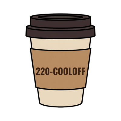220-COOLOFF on a coffee cup