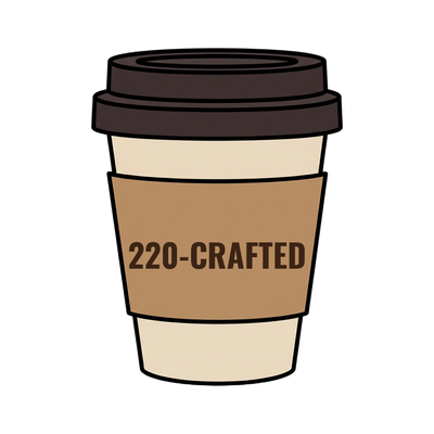 220-CRAFTED on a coffee cup