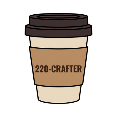 220-CRAFTER on a coffee cup