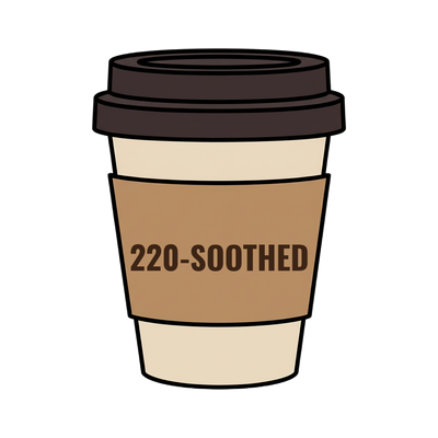 220-SOOTHED on a coffee cup