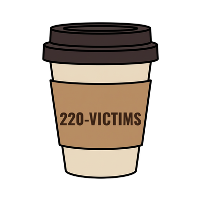 220-VICTIMS on a coffee cup