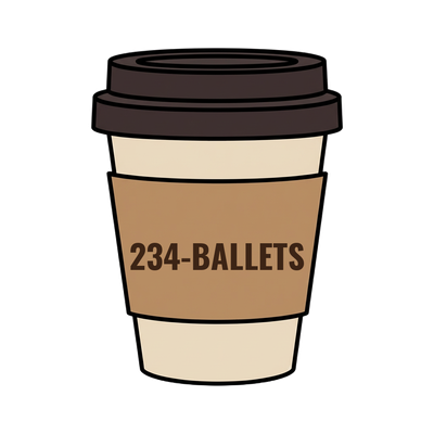 234-BALLETS on a coffee cup
