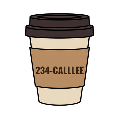 234-CALLLEE on a coffee cup