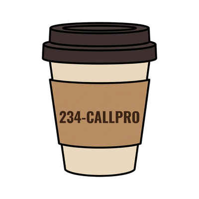 234-CALLPRO on a coffee cup