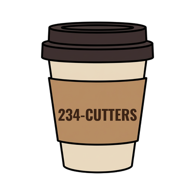 234-CUTTERS on a coffee cup