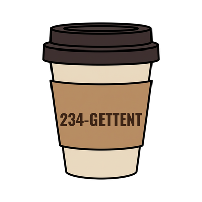 234-GETTENT on a coffee cup