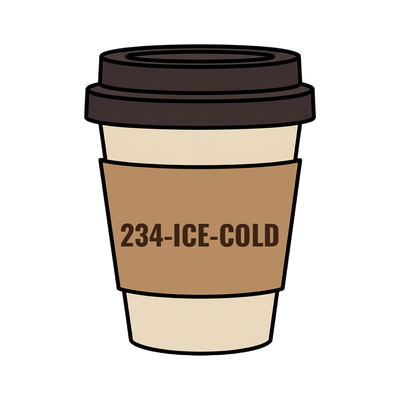 234-ICE-COLD on a coffee cup