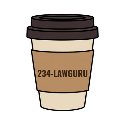 234-LAWGURU on a coffee cup