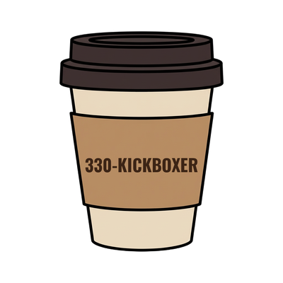 330-KICKBOXER on a coffee cup