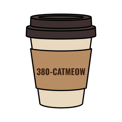 380-CATMEOW on a coffee cup