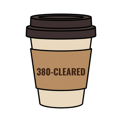 380-CLEARED on a coffee cup