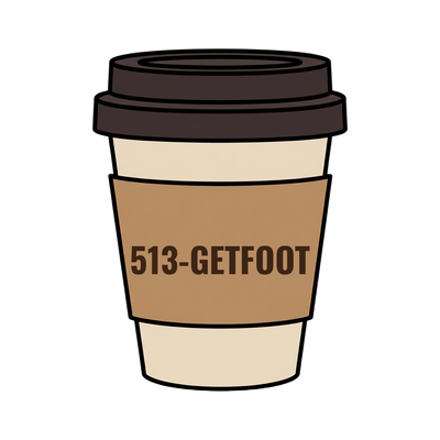 513-GETFOOT on a coffee cup