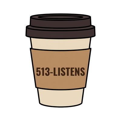 513-LISTENS on a coffee cup