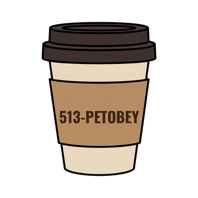 513-PETOBEY on a coffee cup