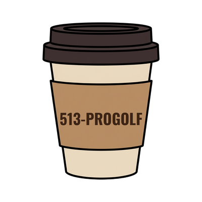 513-PROGOLF on a coffee cup