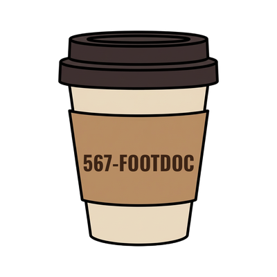 567-FOOTDOC on a coffee cup