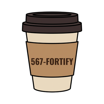567-FORTIFY on a coffee cup