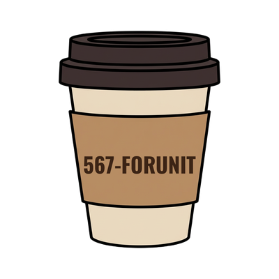 567-FORUNIT on a coffee cup