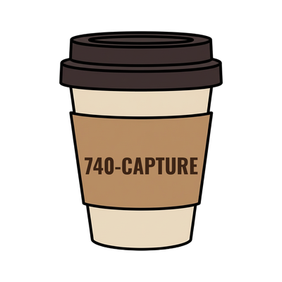 740-CAPTURE on a coffee cup