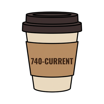 740-CURRENT on a coffee cup