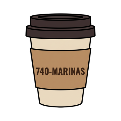 740-MARINAS on a coffee cup