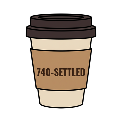 740-SETTLED on a coffee cup