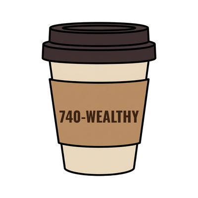 740-WEALTHY on a coffee cup