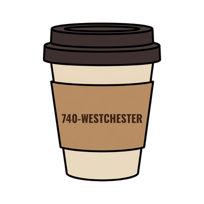 740-WESTCHESTER on a coffee cup