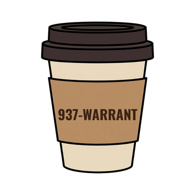 937-WARRANT on a coffee cup